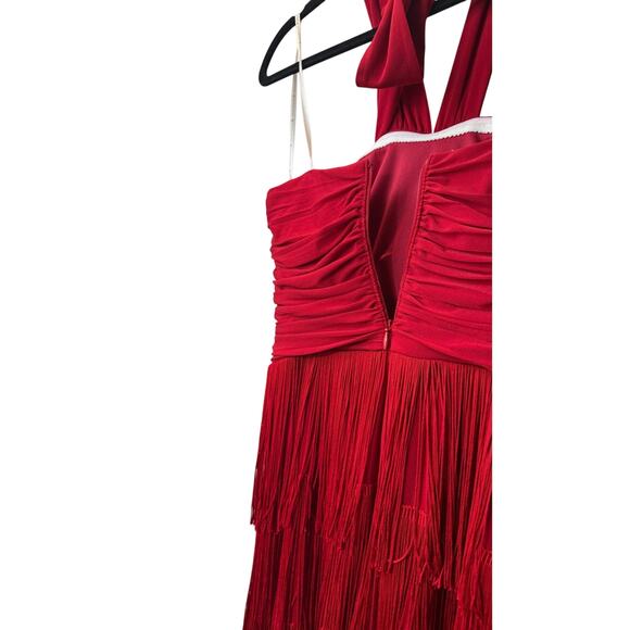 Boston Proper Women's Red Fringe Neck Scarf Tie Sleeveless Dress Size 2 - Picture 7 of 7